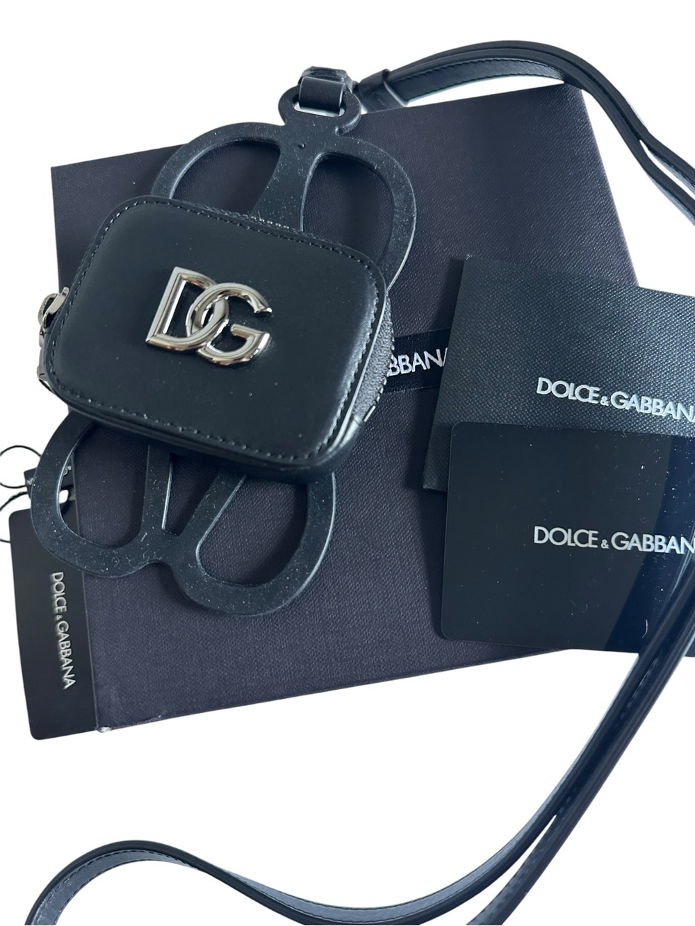 Dolce & Gabbana DG Logo Black Calfskin Leather Coin Purse Lanyard Wallet NWT - Picture 6 of 15